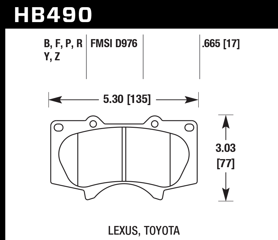 HAWK Superduty Brake Pads 135mm x 77mm HWK-HB490P.665 - Front