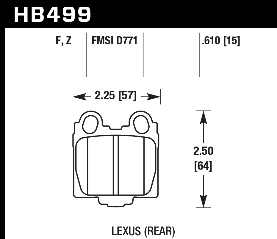 HAWK HPS 5.0 Brake Pads 57mm x 64mm HWK-HB499B.610 - Rear
