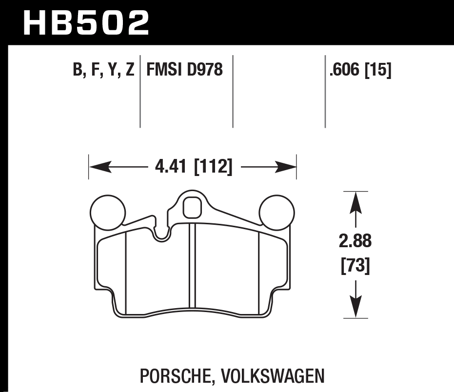 HAWK PC Brake Pads 112mm x 73mm HWK-HB502Z.606 - Rear