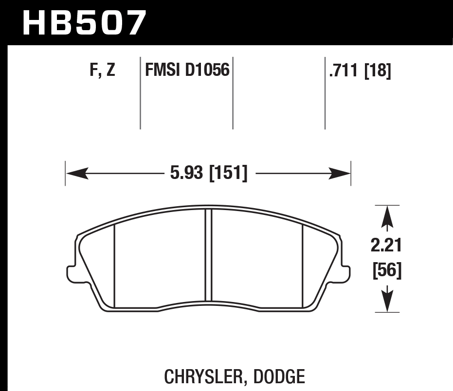HAWK PC Brake Pads 151mm x 56mm HWK-HB507Z.711 - Front
