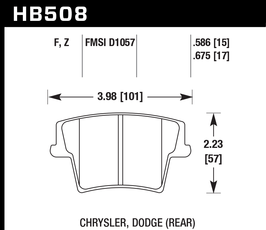 HAWK HPS Brake Pads 101mm x 57mm HWK-HB508F.586 - Rear