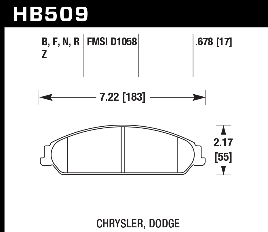 HAWK HPS 5.0 Brake Pads 183mm x 55mm HWK-HB509B.678 - Front