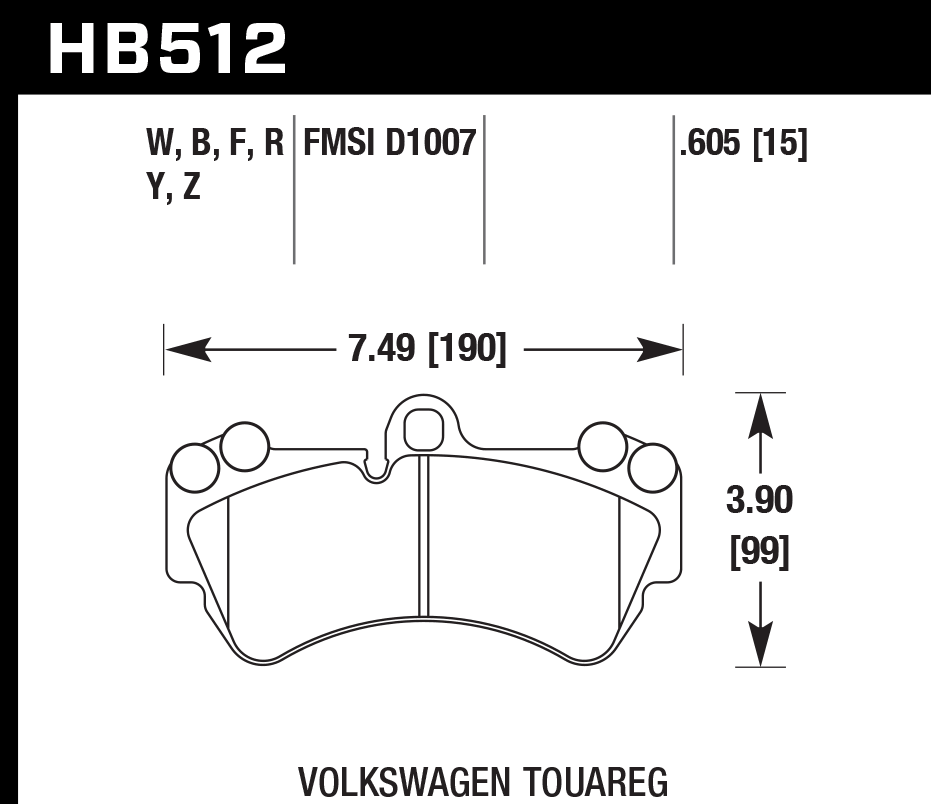 HAWK DTC 30 Brake Pads 190mm x 99mm HWK-HB512W.605 - Front
