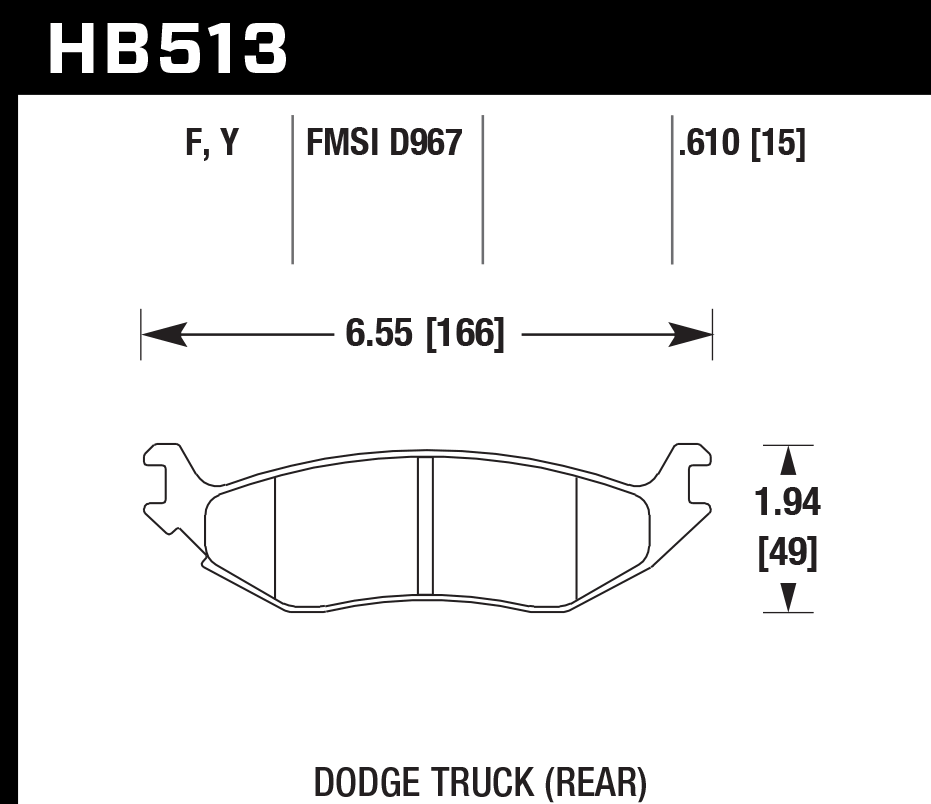 HAWK LTS Brake Pads 166mm x 49mm HWK-HB513Y.610 - Rear