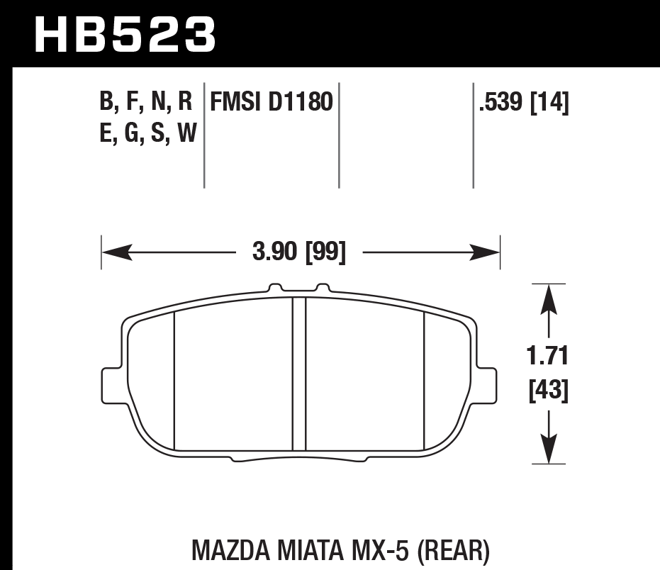 HAWK DTC 30 Brake Pads 99mm x 43mm HWK-HB523W.539 - Rear