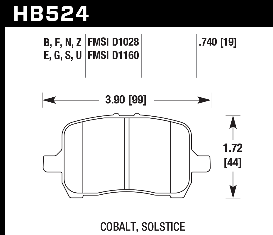 HAWK HPS Brake Pads 99mm x 44mm HWK-HB524F.740 - Front