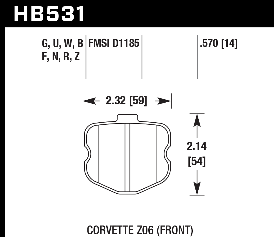 HAWK PC Brake Pads 59mm x 54mm HWK-HB531Z.570 - Front