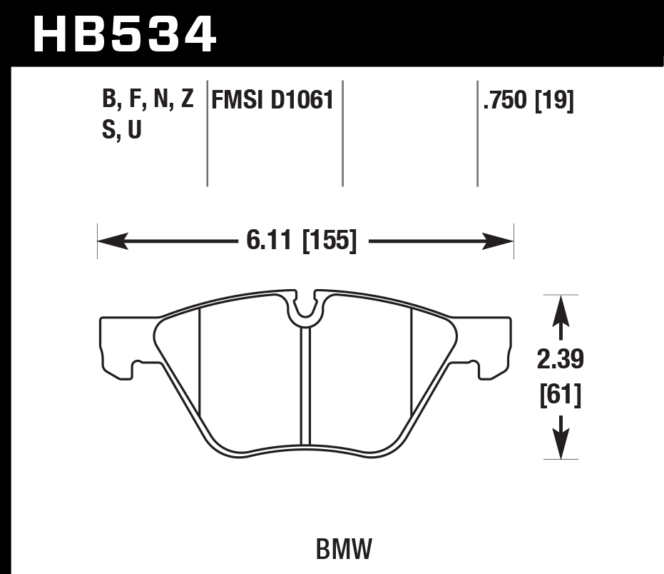 HAWK ER-1 Brake Pads 155mm x 61mm HWK-HB534D.750 - Front