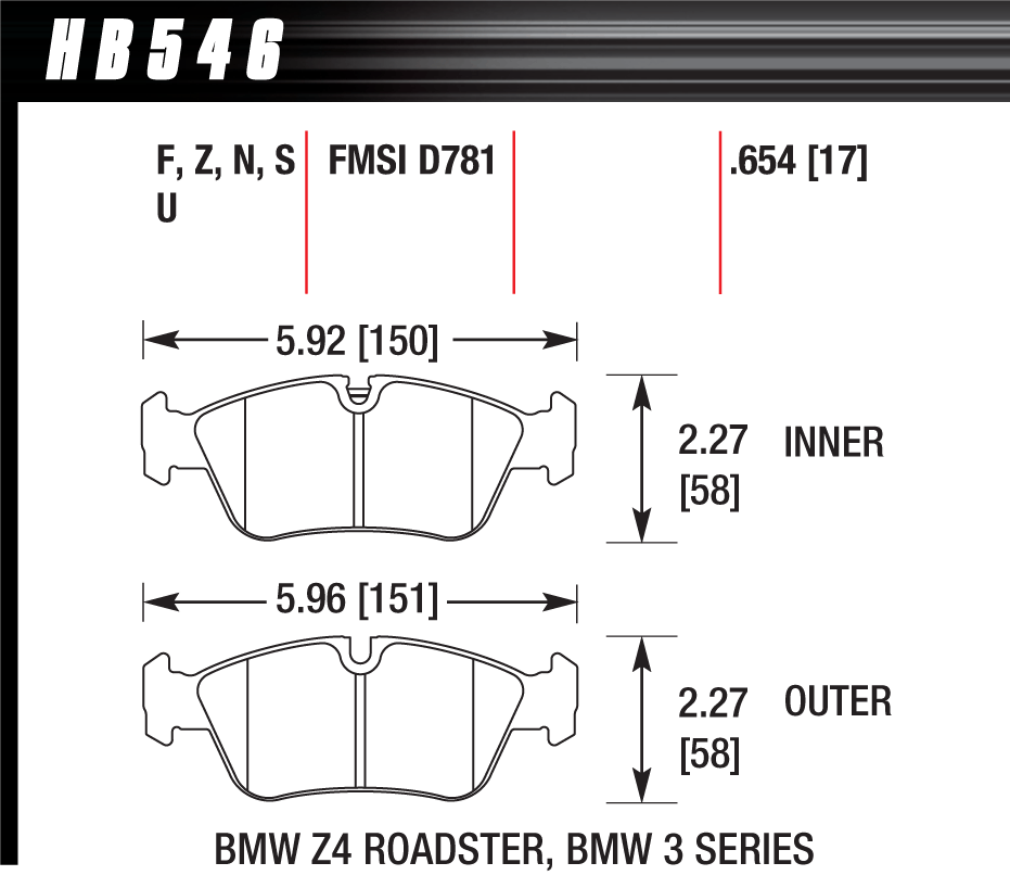 HAWK HT-10 Brake Pads 151mm x 58mm HWK-HB546S.654 - Front