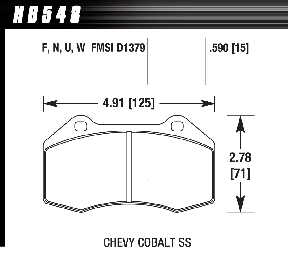 HAWK DTC 70 Brake Pads 125mm x 71mm HWK-HB548U.510 - Front