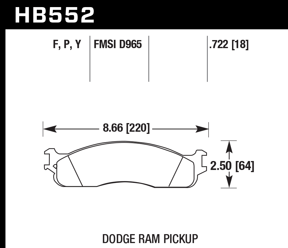 HAWK Superduty Brake Pads 220mm x 64mm HWK-HB552P.722 - Front