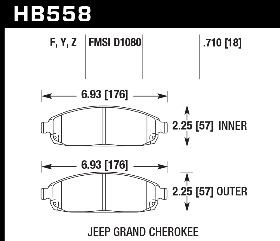 HAWK LTS Brake Pads 176mm x 57mm HWK-HB558Y.710 - Front