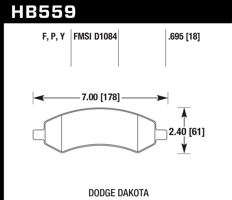 HAWK HPS Brake Pads 178mm x 61mm HWK-HB559F.695 - Front