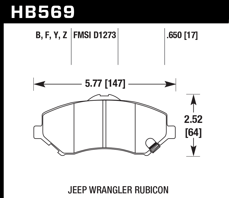 HAWK HPS 5.0 Brake Pads 147mm x 64mm HWK-HB569B.650 - Front