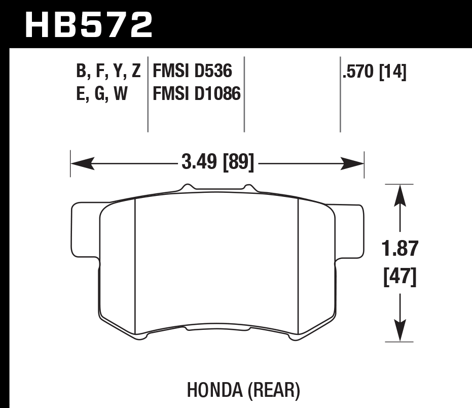 HAWK HPS Brake Pads 89mm x 47mm HWK-HB572F.570 - Rear