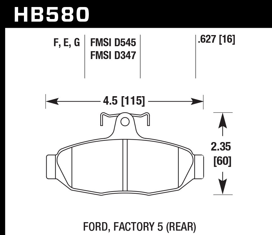 HAWK HPS 5.0 Brake Pads 115mm x 60mm HWK-HB580B.627 - Rear