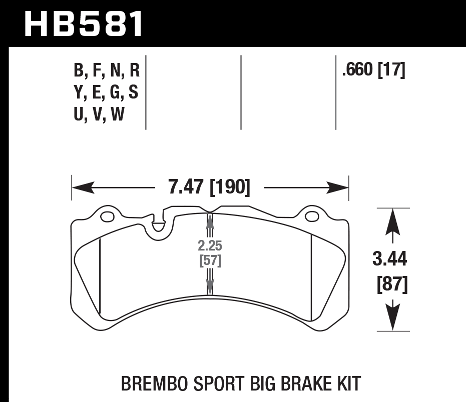 HAWK HT-10 Brake Pads 190mm x 87mm HWK-HB581S.660 - Front