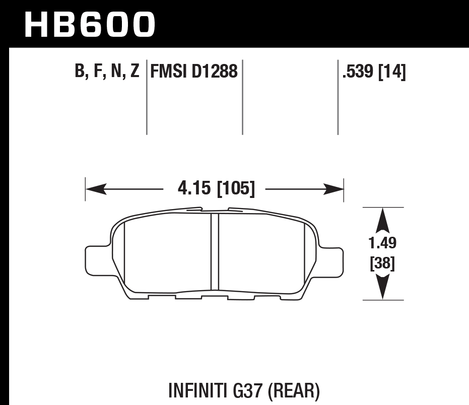 HAWK PC Brake Pads 105mm x 38mm HWK-HB600Z.539 - Rear