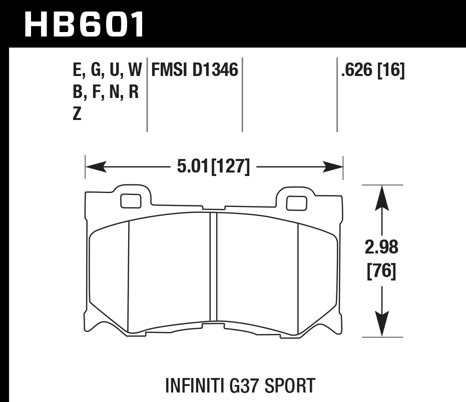 HAWK HP Plus Brake Pads 127mm x 76mm HWK-HB601N.626 - Front