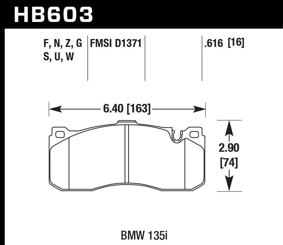 HAWK ER-1 Brake Pads 163mm x 74mm HWK-HB603D.616 - Front