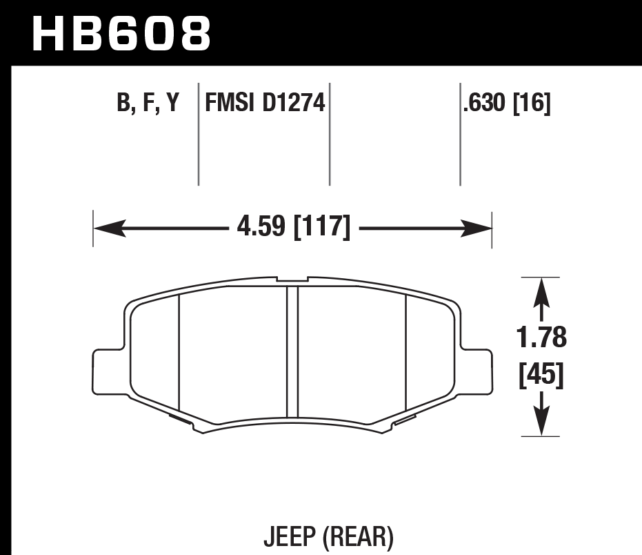 HAWK LTS Brake Pads 117mm x 45mm HWK-HB608Y.630 - Rear