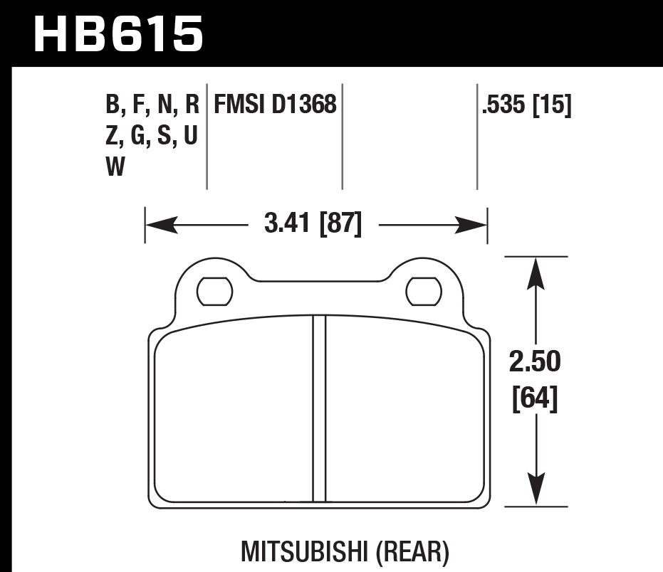 HAWK HPS Brake Pads 87mm x 64mm HWK-HB615F.535 - Rear