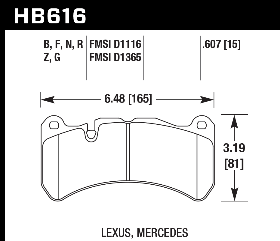 HAWK HPS 5.0 Brake Pads 165mm x 81mm HWK-HB616B.607 - Front