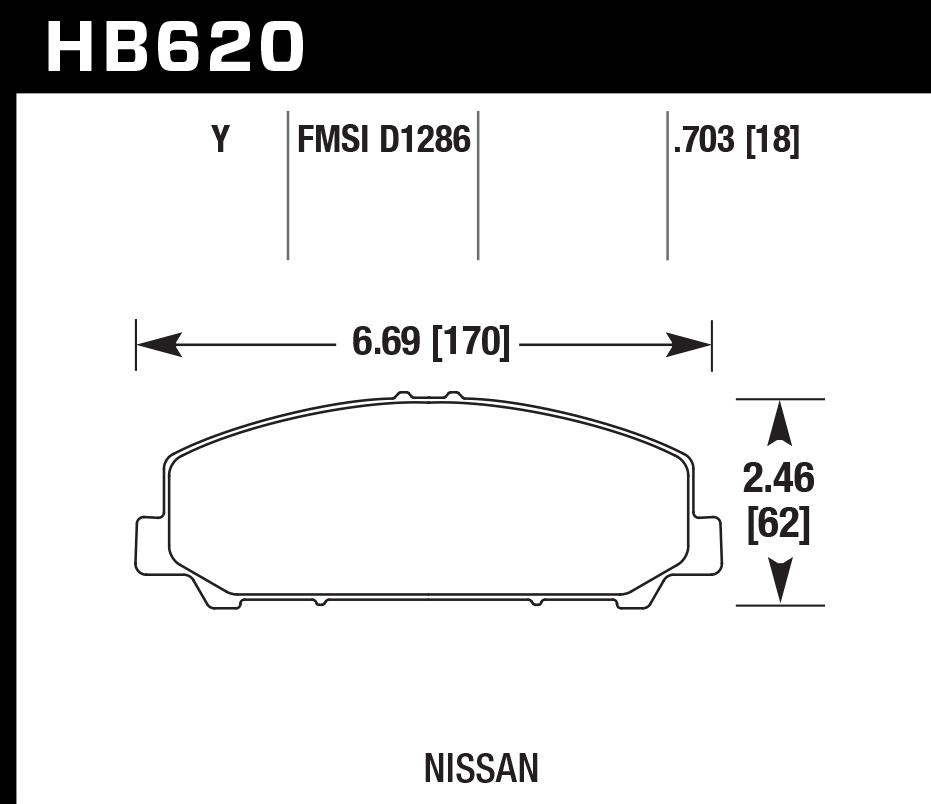 HAWK LTS Brake Pads 170mm x 62mm HWK-HB620Y.703 - Front
