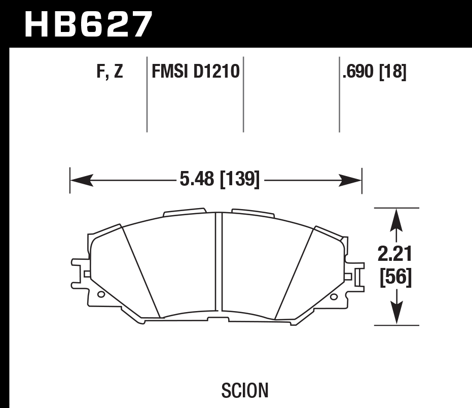HAWK HPS 5.0 Brake Pads 139mm x 56mm HWK-HB627B.690 - Front