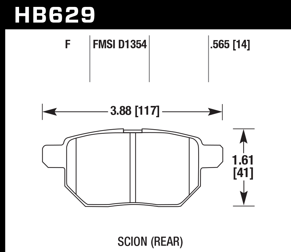 HAWK HPS Brake Pads 117mm x 41mm HWK-HB629F.565 - Rear