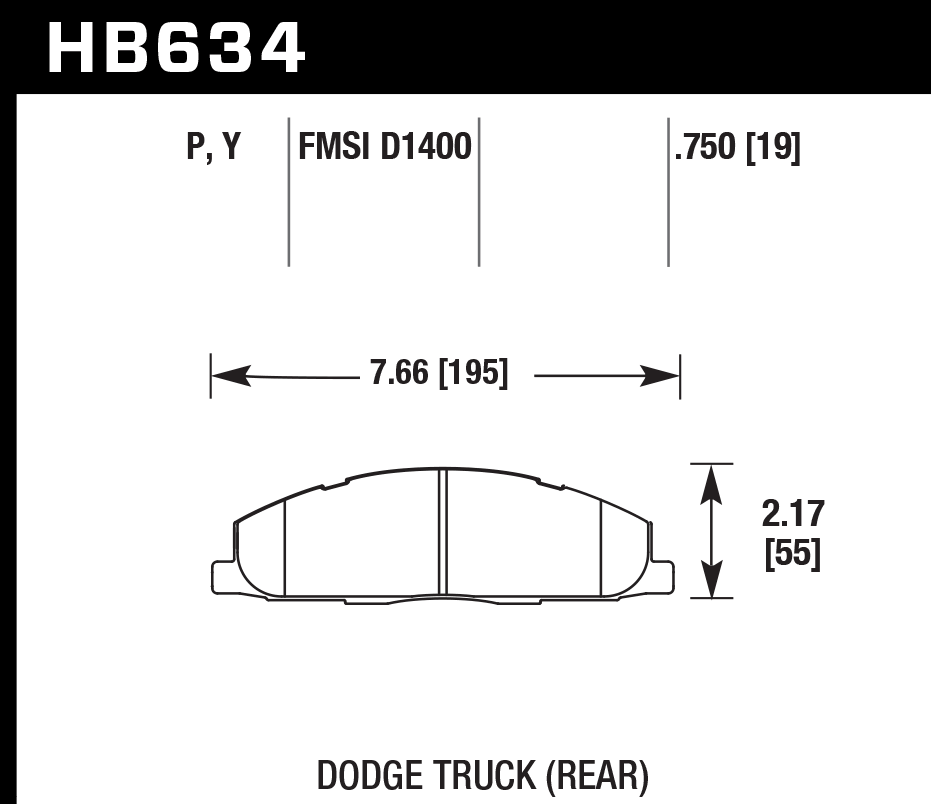 HAWK Superduty Brake Pads 195mm x 55mm HWK-HB634P.750 - Rear