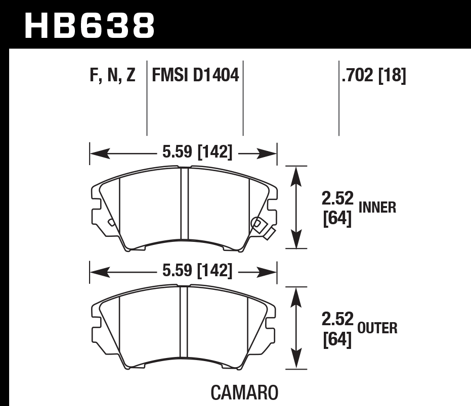 HAWK HPS 5.0 Brake Pads 142mm x 64mm HWK-HB638B.702 - Front
