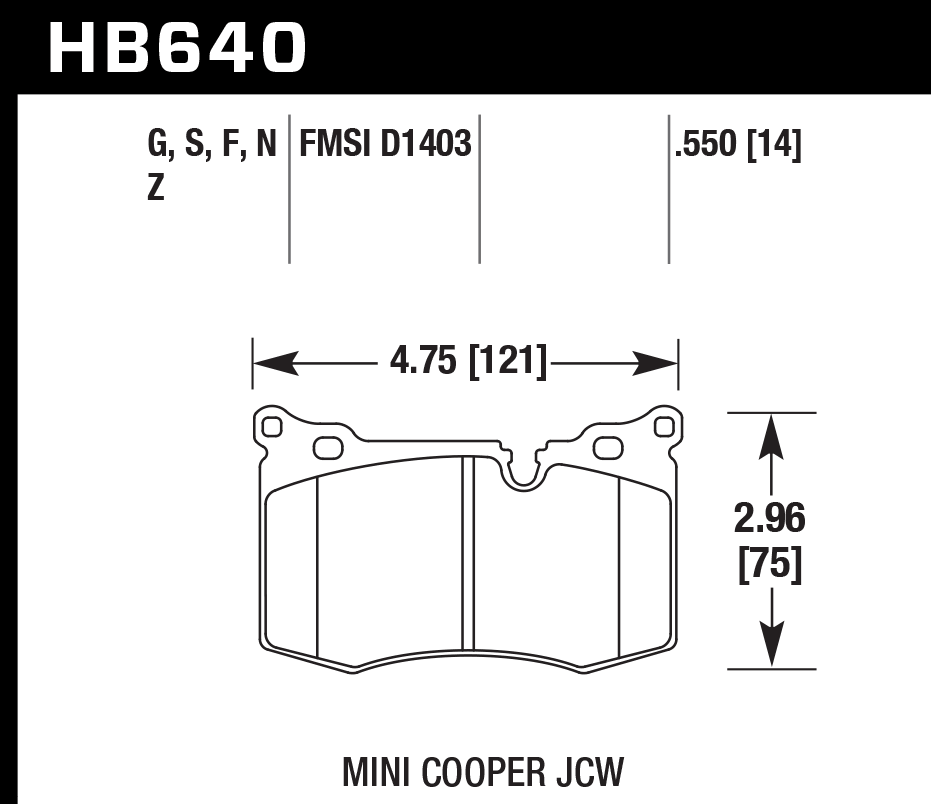 HAWK HPS 5.0 Brake Pads 121mm x 75mm HWK-HB640B.550 - Front