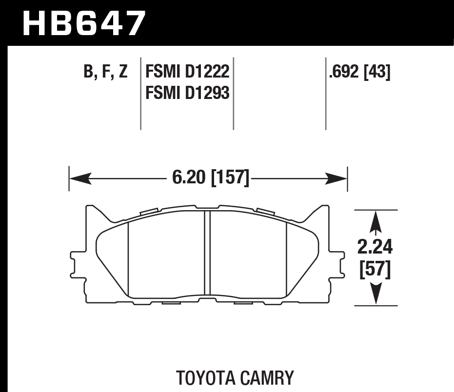 HAWK HPS Brake Pads 157mm x 57mm HWK-HB647F.692 - Front