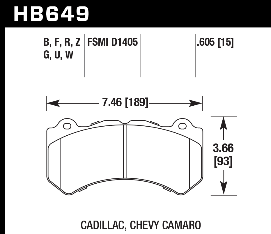 HAWK DTC 60 Brake Pads 189mm x 93mm HWK-HB649G.605 - Front