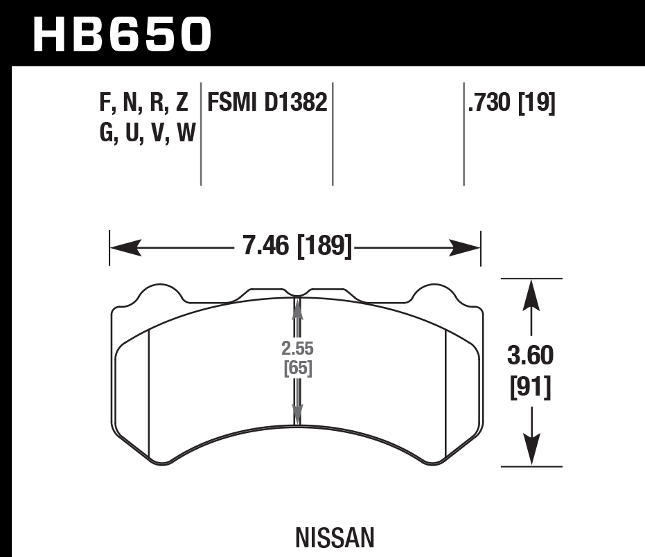 HAWK HP Plus Brake Pads 189mm x 91mm HWK-HB650N.730 - Front
