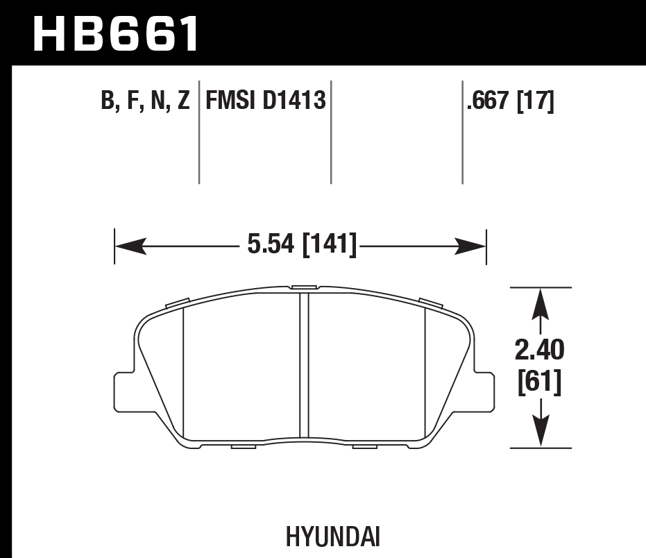 HAWK HPS Brake Pads 141mm x 61mm HWK-HB661F.667 - Front