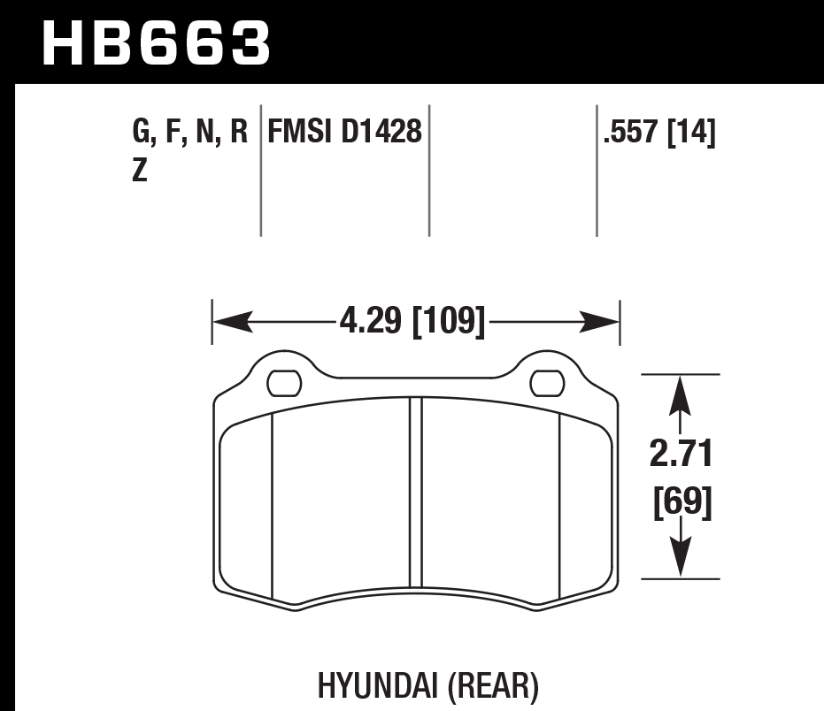 HAWK HPS Brake Pads 109mm x 69mm HWK-HB663F.557 - Rear