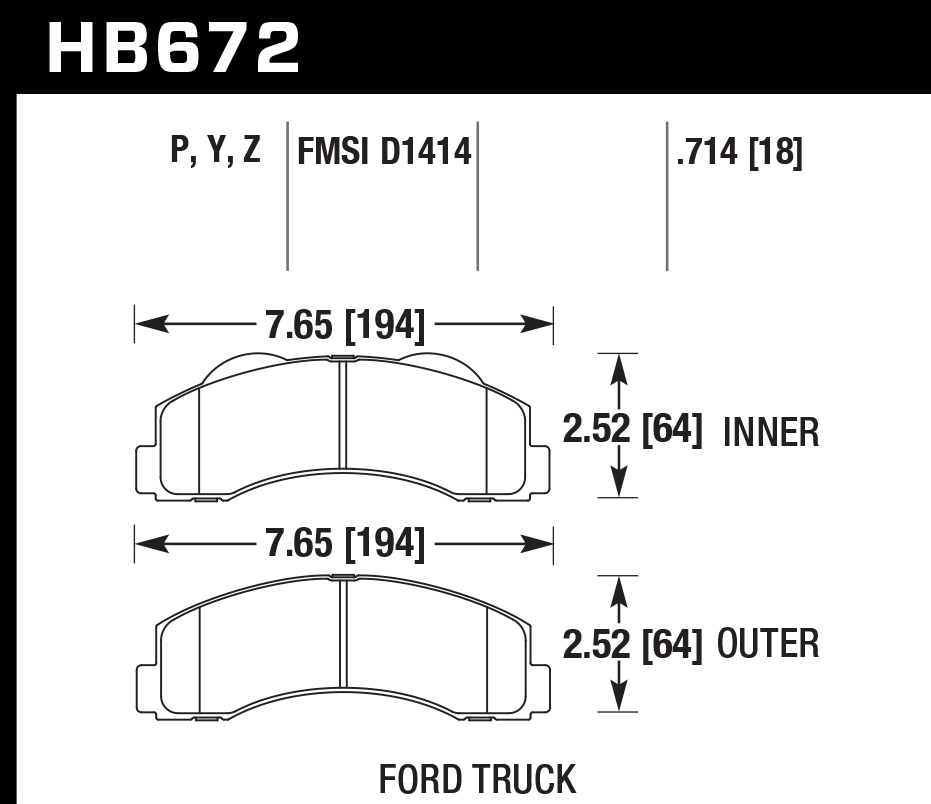HAWK LTS Brake Pads 194mm x 64mm HWK-HB672Y.714 - Front