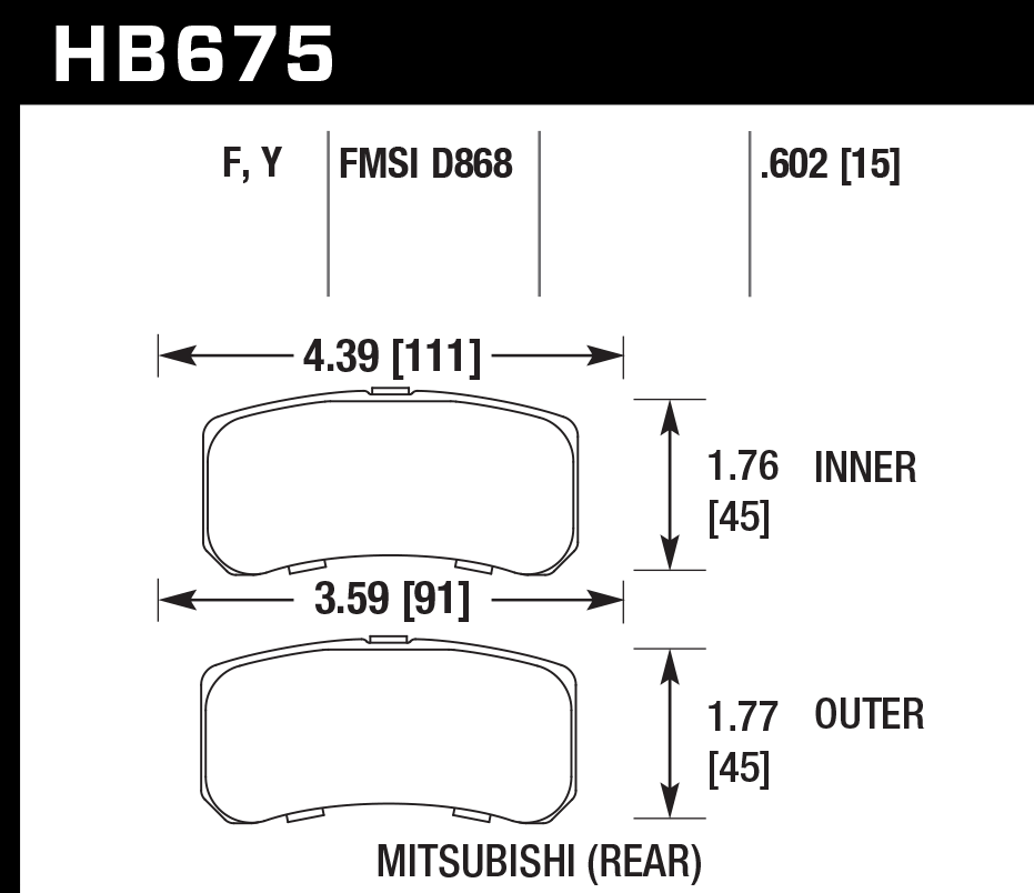HAWK LTS Brake Pads 111mm x 45mm HWK-HB675Y.602 - Rear