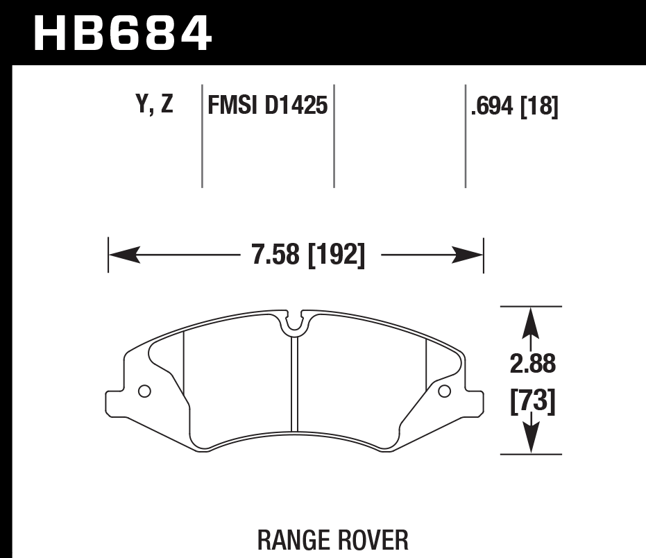 HAWK PC Brake Pads 192mm x 73mm HWK-HB684Z.694 - Front