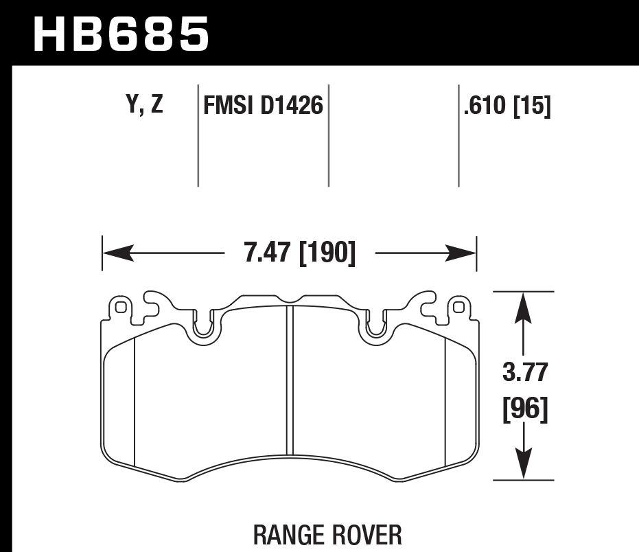 HAWK LTS Brake Pads 190mm x 96mm HWK-HB685Y.610 - Front
