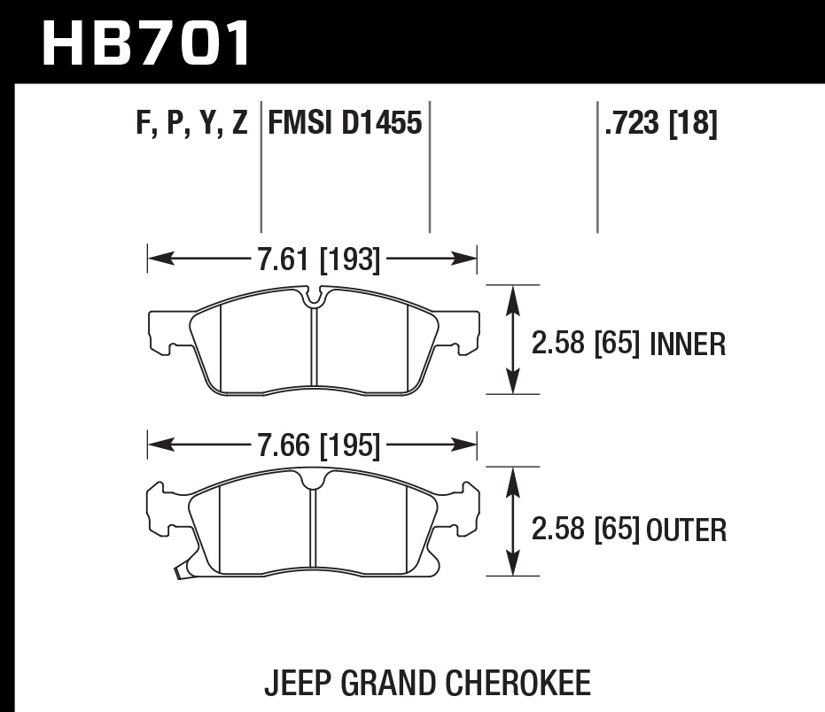 HAWK LTS Brake Pads 193mm x 65mm HWK-HB701Y.723 - Front