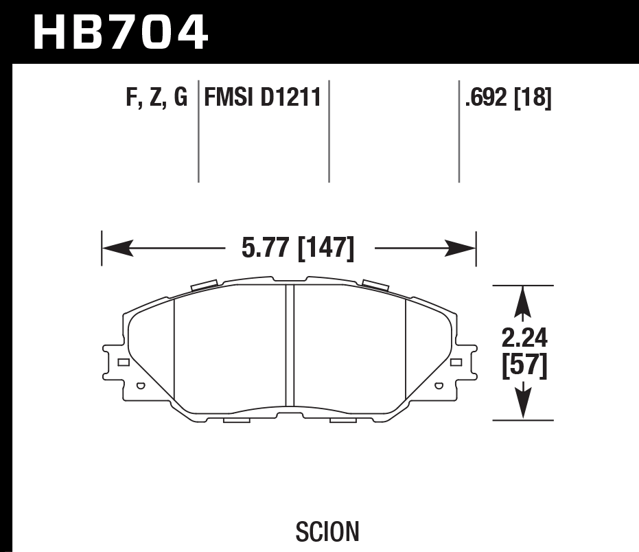 HAWK HPS 5.0 Brake Pads 147mm x 57mm HWK-HB704B.692 - Front