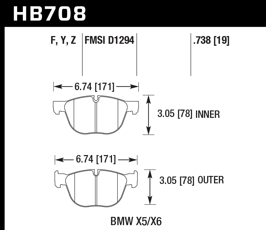 HAWK HPS Brake Pads 171mm x 78mm HWK-HB708F.738 - Front