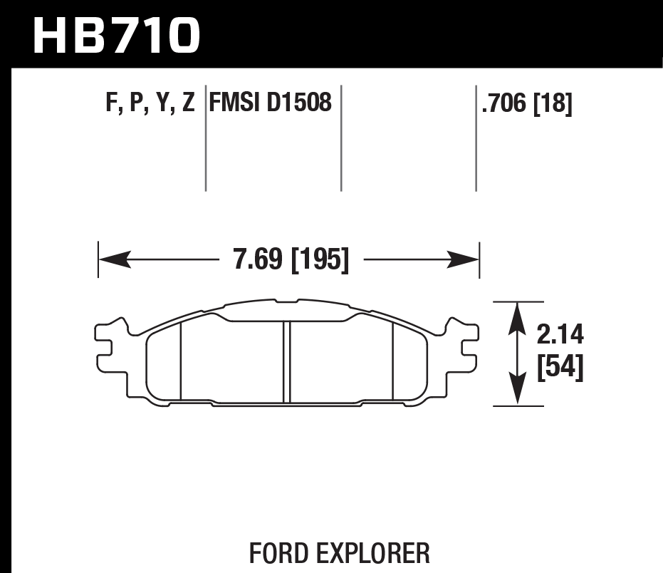 HAWK HPS 5.0 Brake Pads 195mm x 54mm HWK-HB710B.706 - Front