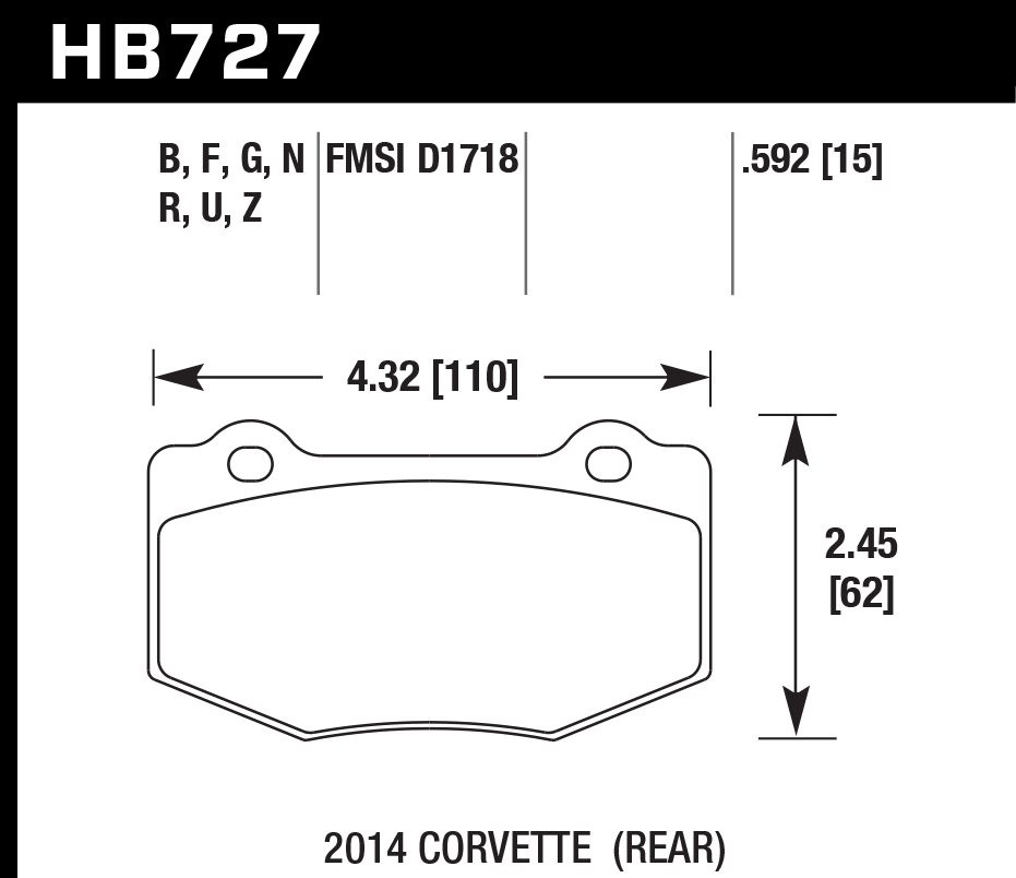 HAWK ER-1 Brake Pads 110mm x 62mm HWK-HB727D.592 - Rear