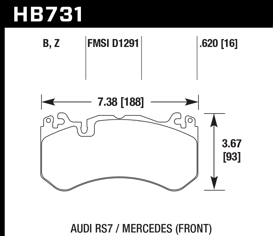HAWK PC Brake Pads 188mm x 93mm HWK-HB731Z.620 - Front