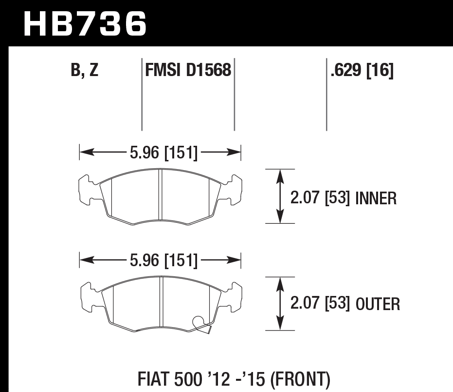 HAWK Blue 9012 Brake Pads 151mm x 53mm HWK-HB736E.629 - Front