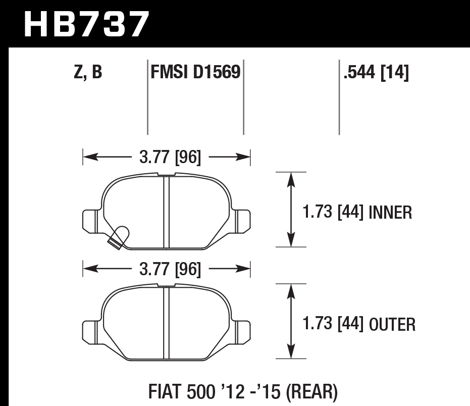 HAWK HPS 5.0 Brake Pads 96mm x 44mm HWK-HB737B.544 - Rear
